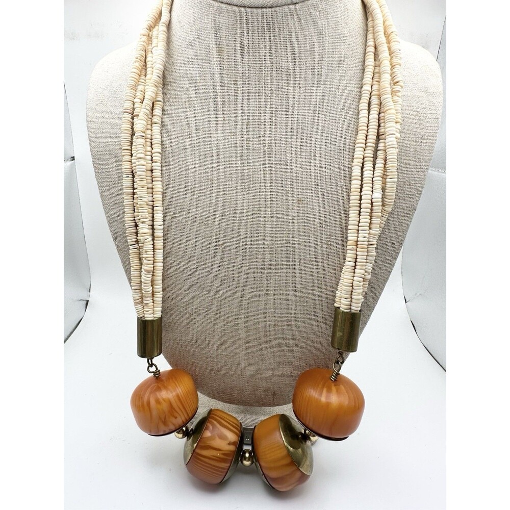 Vintage Multistrand Shell Chunky Bead Necklace Boho Tribal Style 25”